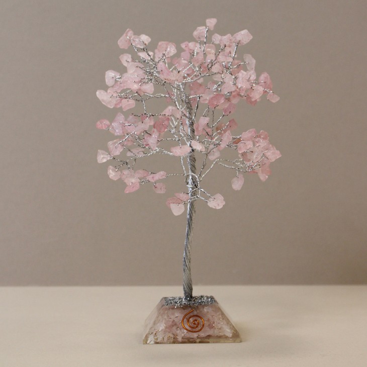 Drzewko Szczęścia Kwarc Różowy z Podstawką Orgonitową 160kamieni
